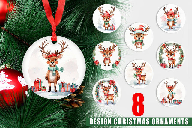Ornament Watercolor Christmas Deer Sublimation artnoy 