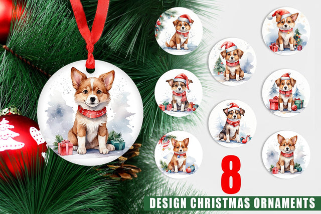 Ornament Watercolor Christmas Dog Sublimation artnoy 