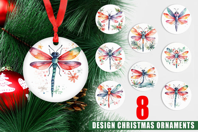 Ornament Watercolor Christmas Dragonfly Sublimation artnoy 