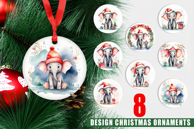 Ornament Watercolor Christmas Elephant Sublimation artnoy 