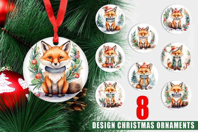 Ornament Watercolor Christmas Fox Sublimation artnoy 
