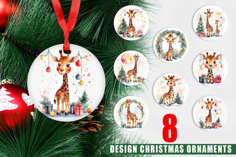 Ornament Watercolor Christmas Giraffe Sublimation artnoy 
