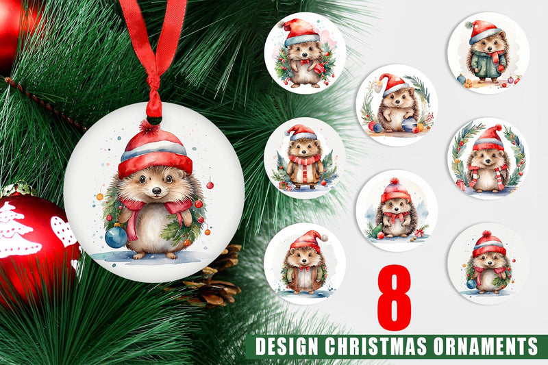 Ornament Watercolor Christmas Hedgehog Sublimation artnoy 