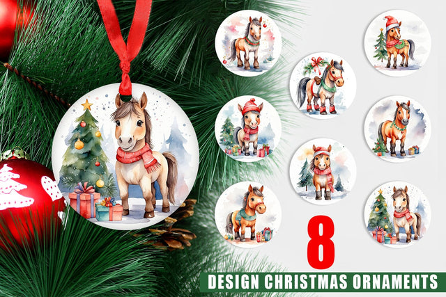 Ornament Watercolor Christmas Horse Sublimation artnoy 