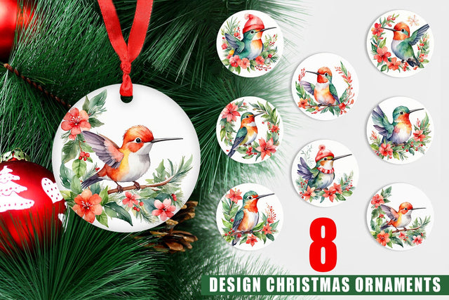Ornament Watercolor Christmas Hummingbird Sublimation artnoy 