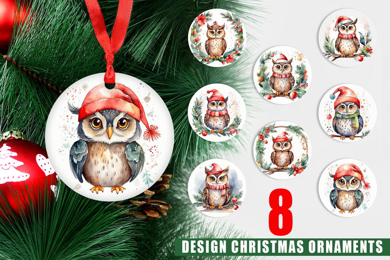 Ornament Watercolor Christmas Owl Sublimation artnoy 