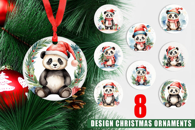 Ornament Watercolor Christmas Panda Sublimation artnoy 