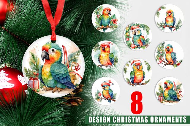 Ornament Watercolor Christmas Parrot Sublimation artnoy 