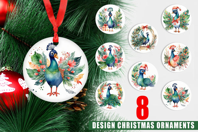 Ornament Watercolor Christmas Peacock Sublimation artnoy 
