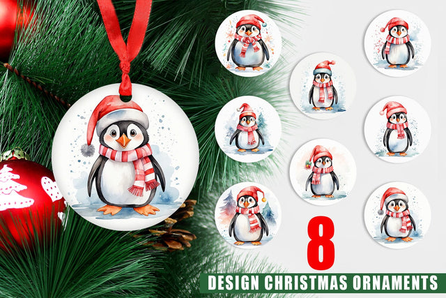 Ornament Watercolor Christmas Penguin Sublimation artnoy 