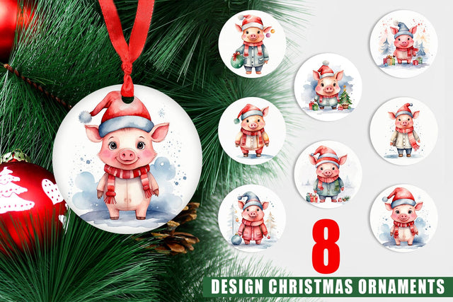 Ornament Watercolor Christmas Pig Sublimation artnoy 