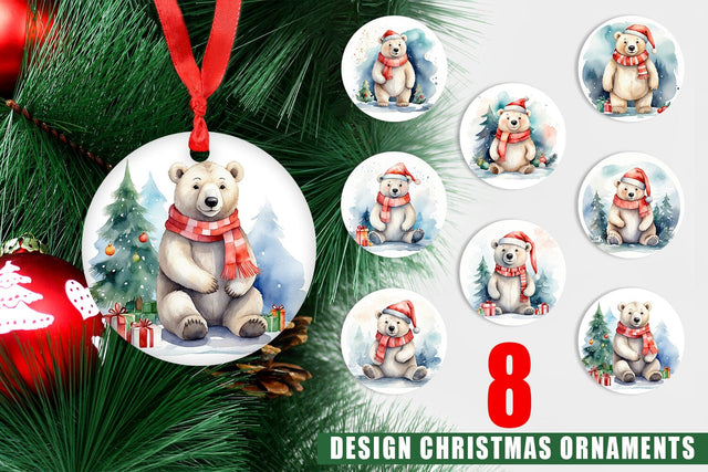 Ornament Watercolor Christmas Polar Bear Sublimation artnoy 
