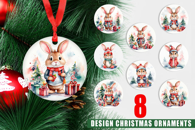 Ornament Watercolor Christmas Rabbit Sublimation artnoy 