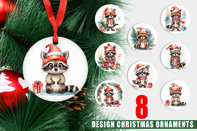 Ornament Watercolor Christmas Raccoon Sublimation artnoy 