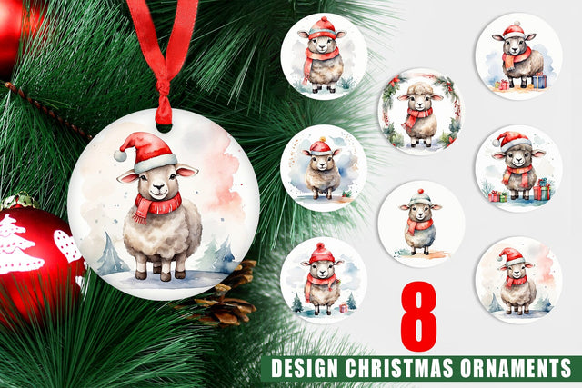 Ornament Watercolor Christmas sheep Sublimation artnoy 
