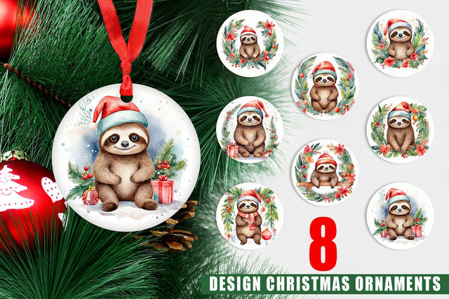 Ornament Watercolor Christmas sloth Sublimation artnoy 