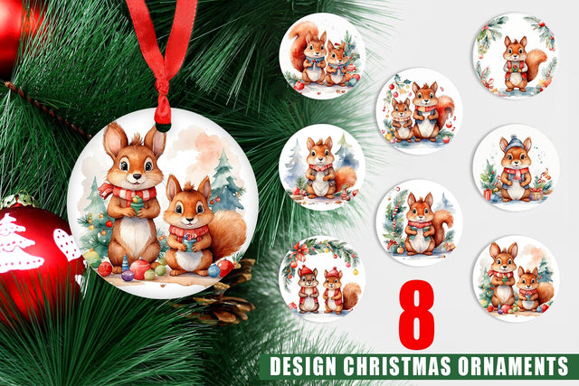 Ornament Watercolor Christmas Squirrel Sublimation artnoy 