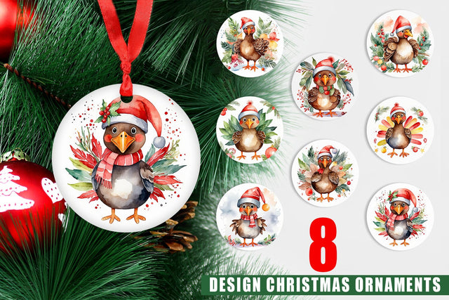 Ornament Watercolor Christmas turkey Sublimation artnoy 