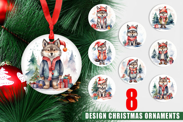 Ornament Watercolor Christmas Wolf Sublimation artnoy 
