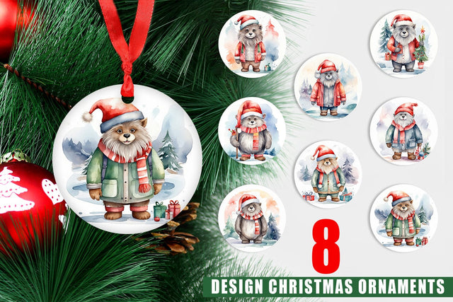 Ornament Watercolor Christmas Yeti Sublimation artnoy 