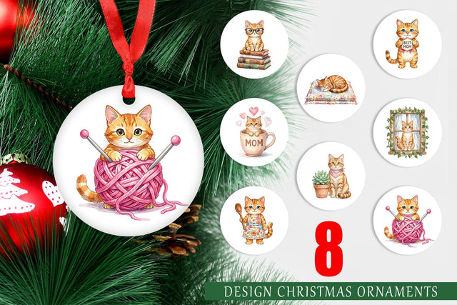 Ornament Watercolor Cozy Cat Mom Lifestyle Art Sublimation artnoy 