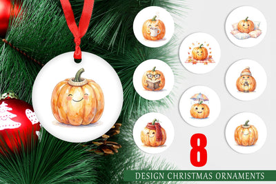 Ornament Watercolor Cozy Fall Lifestyle Pumpkin Sublimation artnoy 