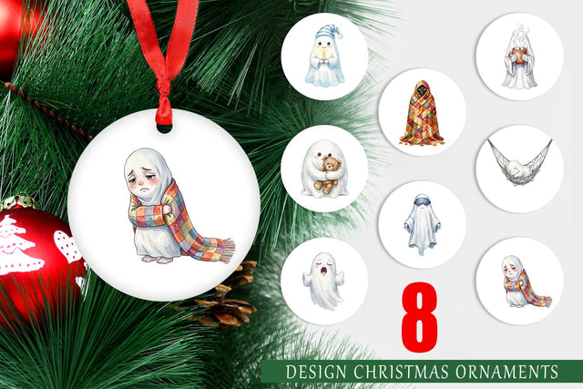 Ornament Watercolor Cozy Nightcap Sleepy Ghost Sublimation artnoy 