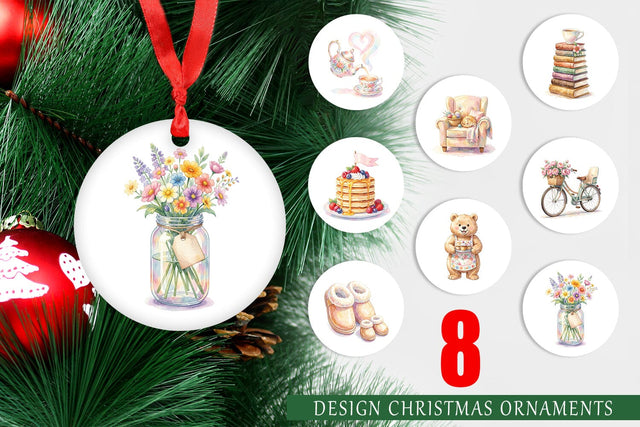 Ornament Watercolor Cozy Tea Time Mom Lifestyle Sublimation artnoy 