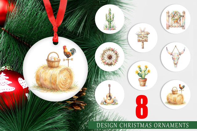 Ornament Watercolor Desert Spring Easter Cacti Sublimation artnoy 