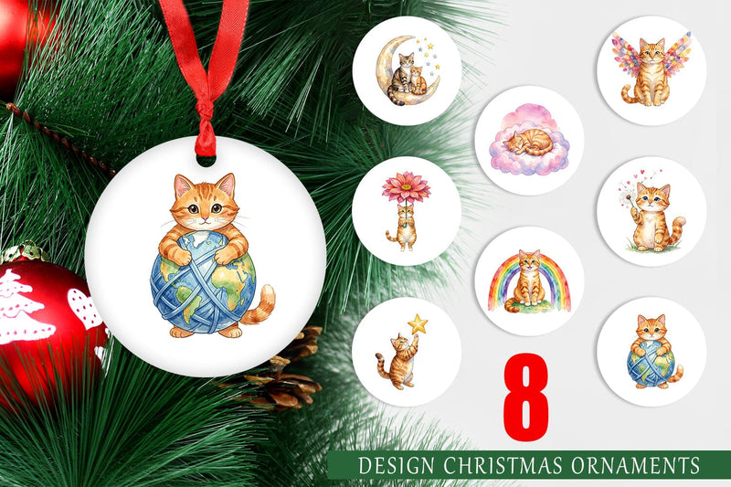 Ornament Watercolor Dreamy Mother Cat Sky Art Sublimation artnoy 