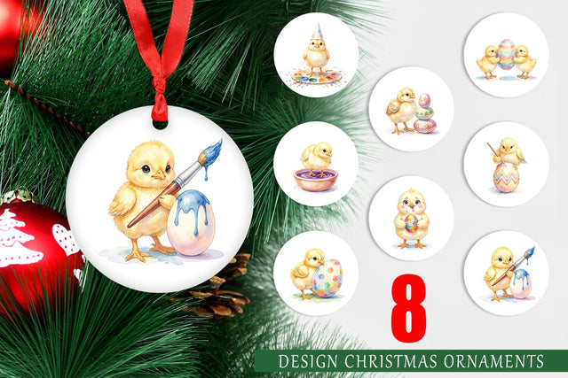 Ornament Watercolor Easter Egg Painting Chicks Sublimation artnoy 