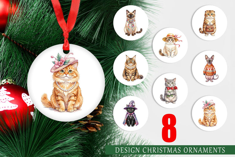 Ornament Watercolor Fashionable Cat Mom Portraits Sublimation artnoy 