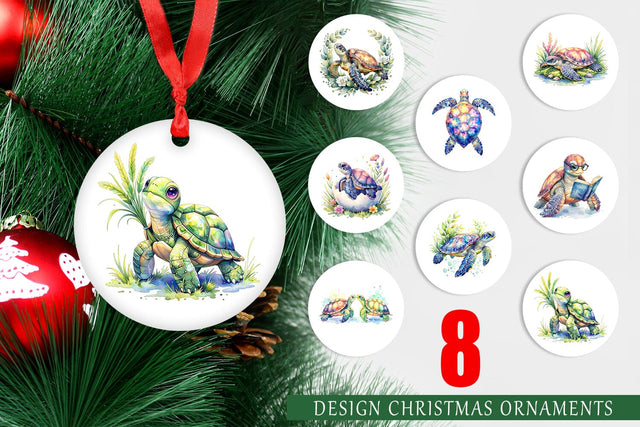 Ornament Watercolor Floral Boho Sea Turtle Sublimation artnoy 