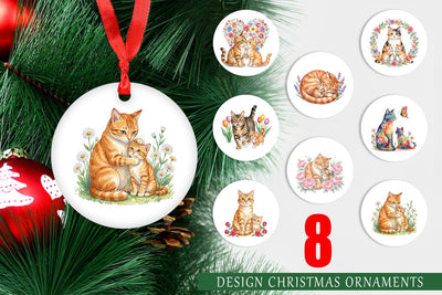 Ornament Watercolor Floral Cat Motherhood Art Sublimation artnoy 