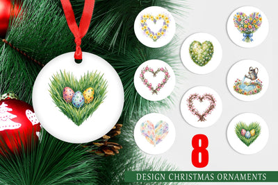 Ornament Watercolor Floral Easter Heart Wreath Sublimation artnoy 