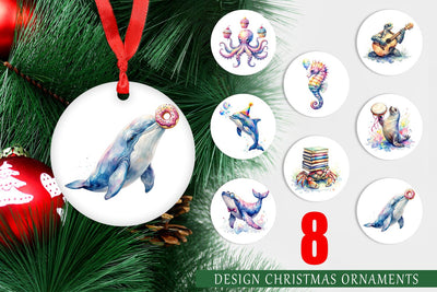 Ornament Watercolor Funny Ocean Animals Sublimation artnoy 