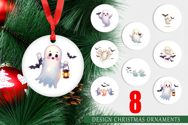 Ornament Watercolor Ghost Bat Friends Sublimation artnoy 