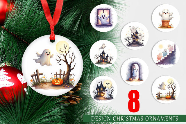 Ornament Watercolor Ghost Haunted House Sublimation artnoy 