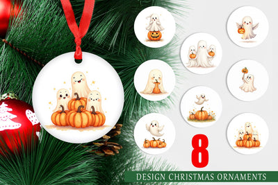 Ornament Watercolor Ghost Pumpkin Friends Sublimation artnoy 