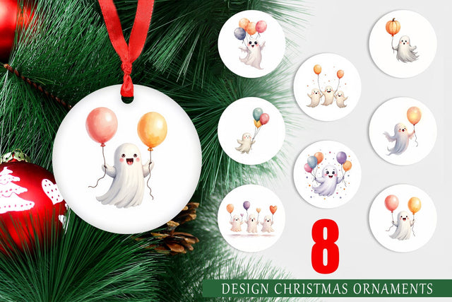 Ornament Watercolor Ghost Spooky Balloons Sublimation artnoy 