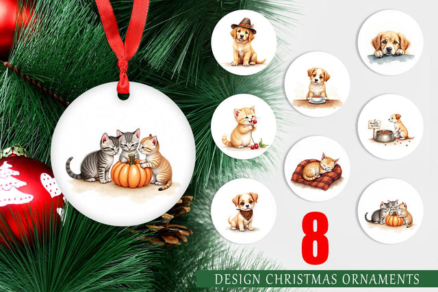 Ornament Watercolor Grateful Pups Kittens Sublimation artnoy 