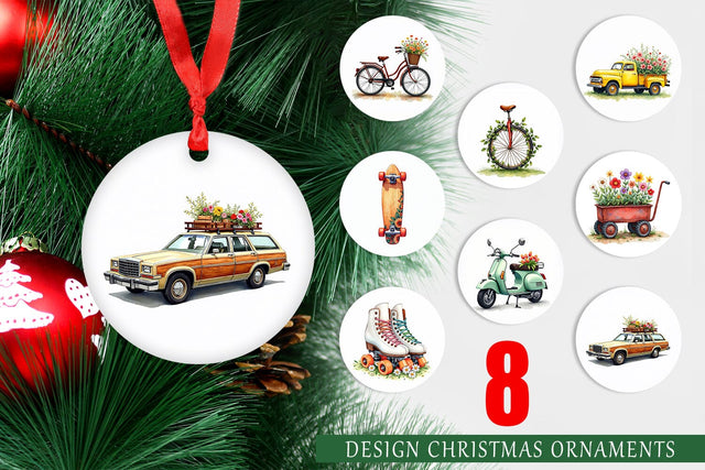 Ornament Watercolor Groovy Bloom Riders 70s Floral Transport Sublimation artnoy 