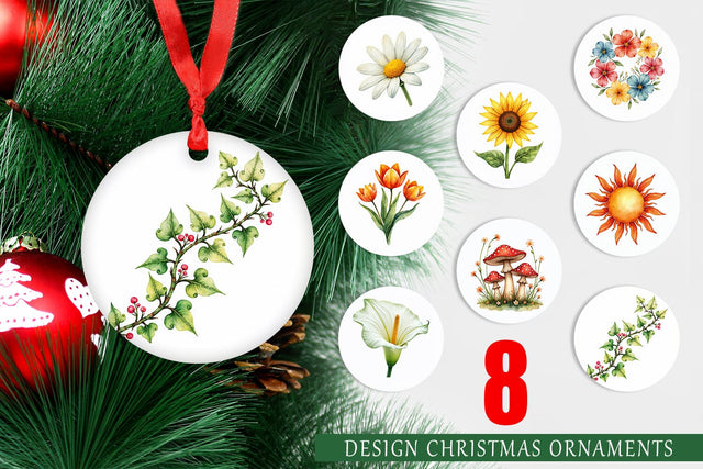 Ornament Watercolor Groovy Garden 70s Retro Watercolor Florals Sublimation artnoy 