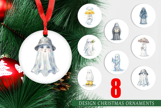 Ornament Watercolor Grumpy Rainy Day Ghost Art Sublimation artnoy 