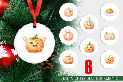 Ornament Watercolor Kawaii Cute Pastel Pumpkin Sublimation artnoy 