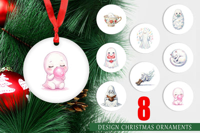 Ornament Watercolor Kawaii Pastel Sleepy Ghost Sublimation artnoy 