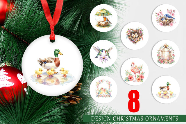 Ornament Watercolor Mama Bird And Floral Nest Art Sublimation artnoy 