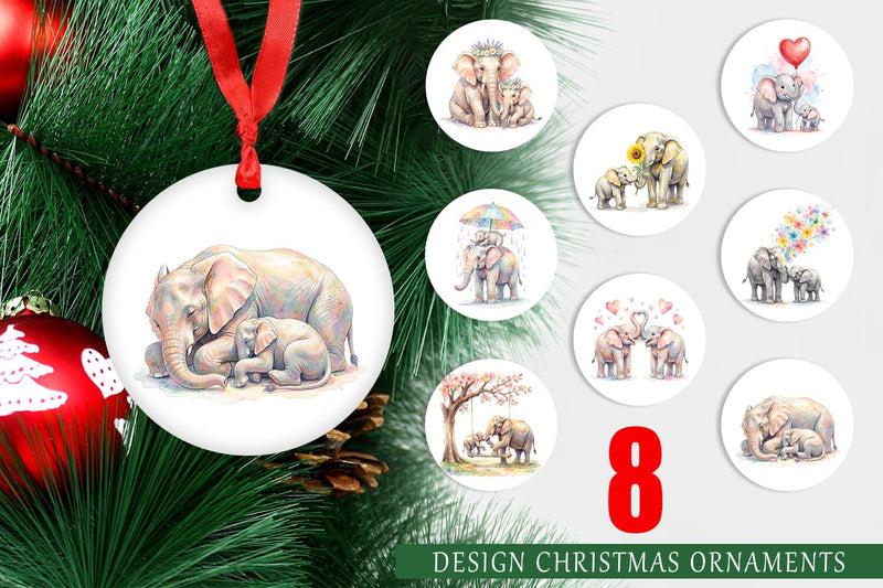 Ornament Watercolor Mom And Baby Elephant Love Art Sublimation artnoy 