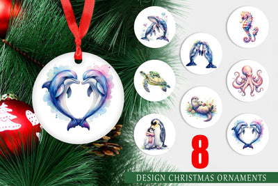 Ornament Watercolor Mom and Baby Ocean Animals Sublimation artnoy 