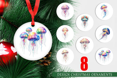 Ornament Watercolor Pastel Jellyfish Lace Ribbon Sublimation artnoy 
